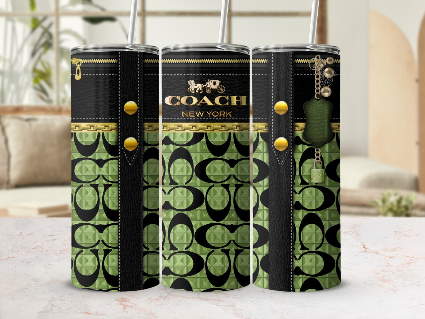 Stylish Coach Designer Pattern Tumbler Cup With Logo