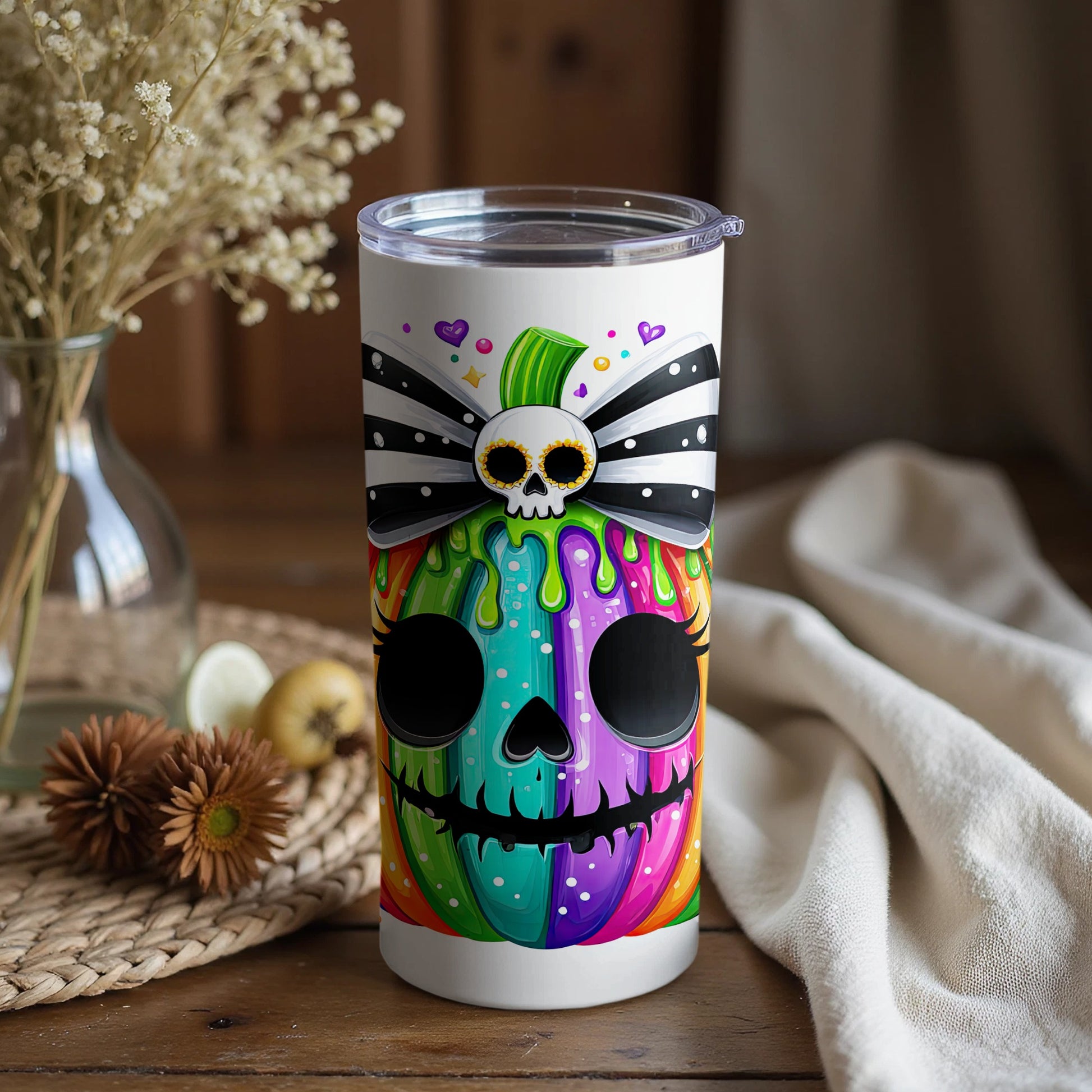 Colorful Skull Art Insulated Tumbler Cup Decor