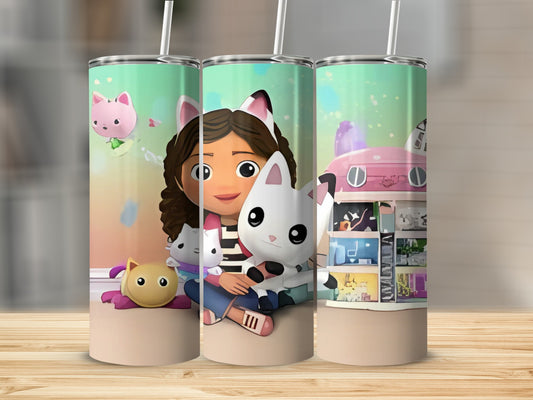 Cute Cartoon Girl and Cat Print Tumbler Cup Product