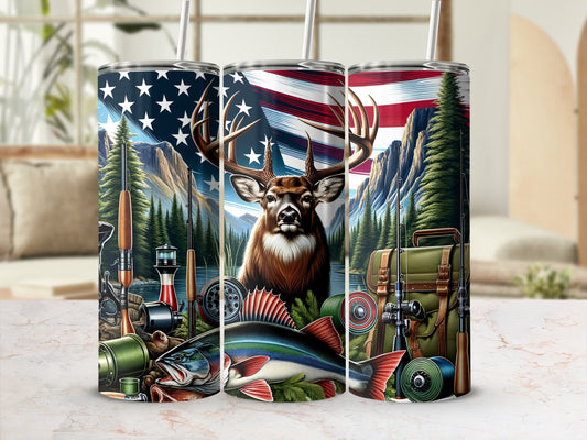 American Flag Deer Fish Hunting Fishing Outdoor Tumbler product type