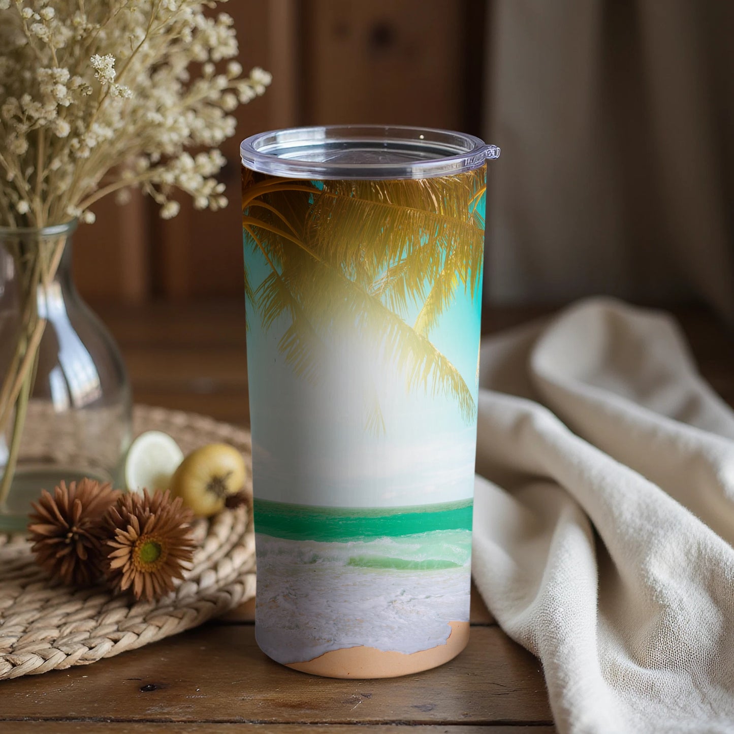 Tropical Beach Scene Insulated Tumbler Cup