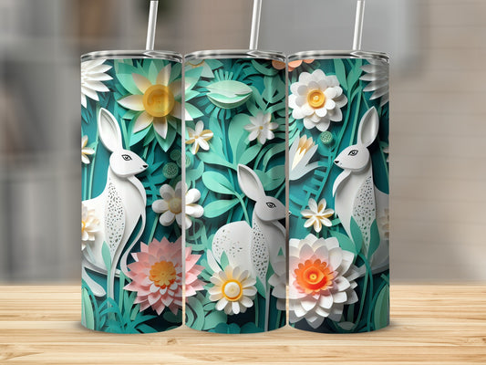 Whimsical Floral Rabbit Themed Tumbler for Everyday Use