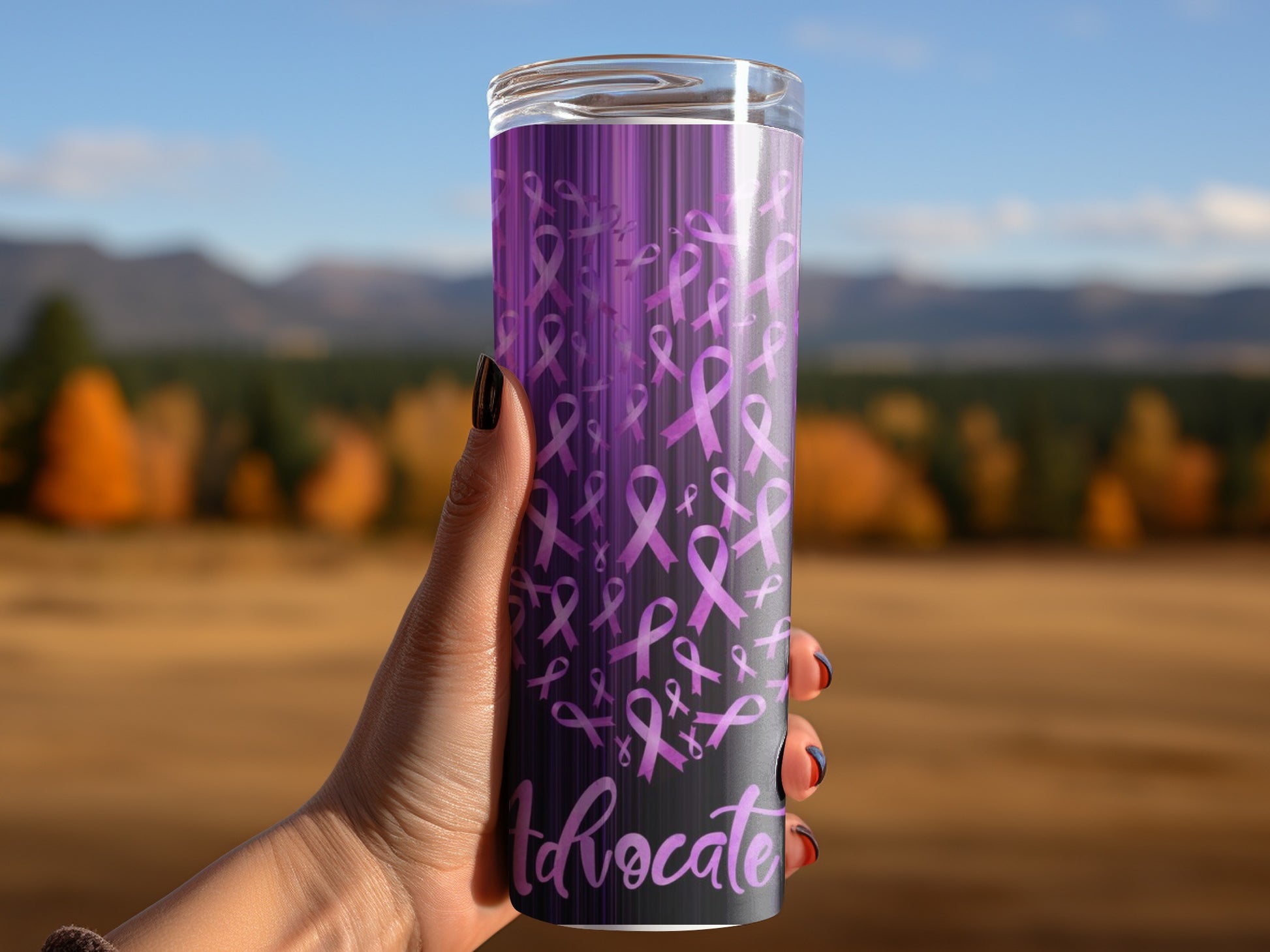 Advocate Purple Ribbon Design Tumbler for Awareness