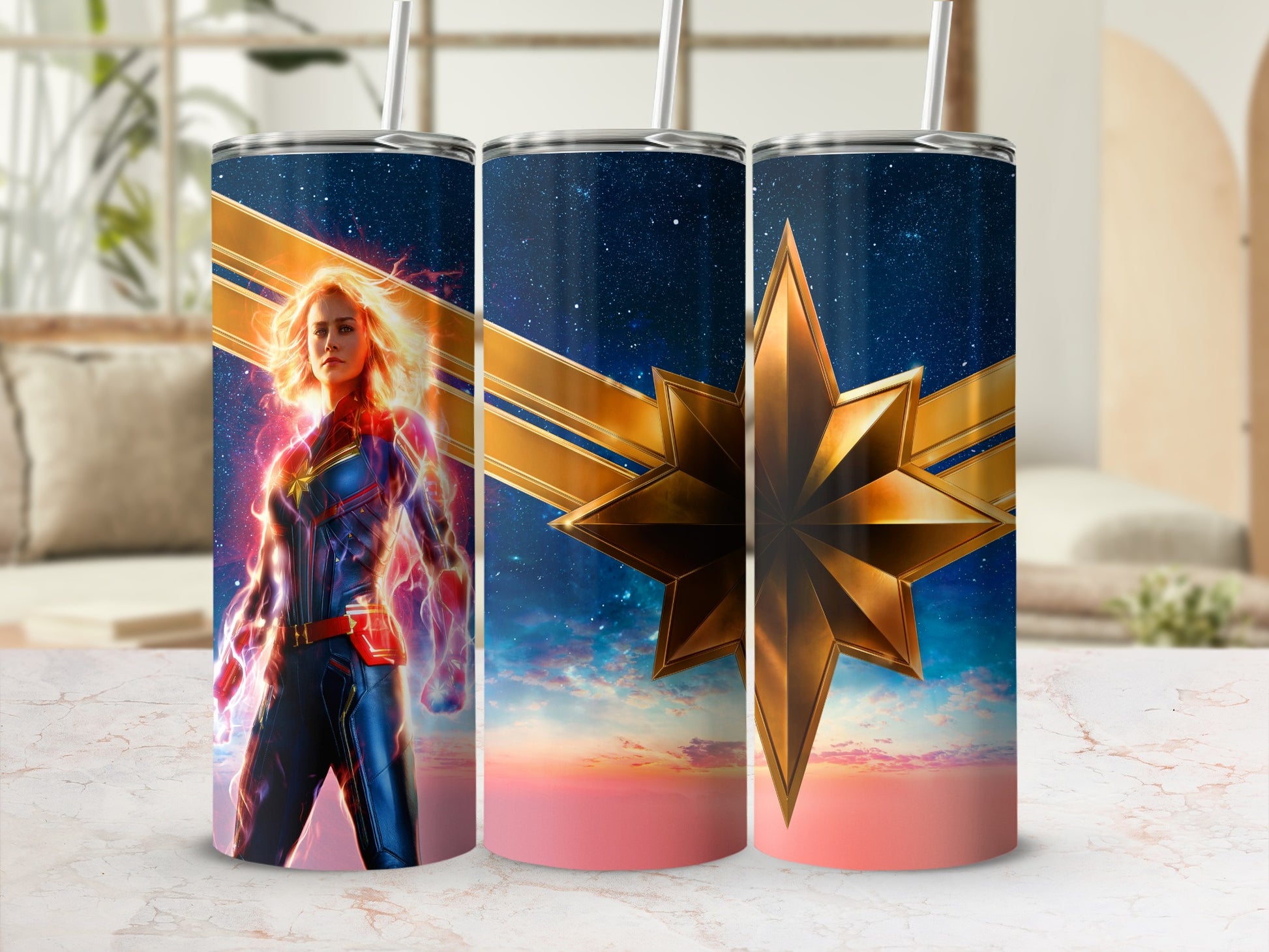 Captain Marvel Hero Golden Star Cosmic Design Tumbler product type