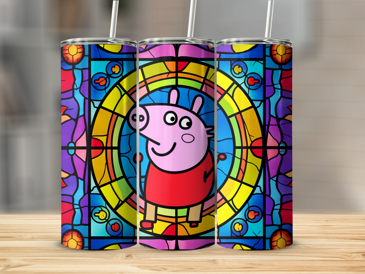 Colorful Stained Glass Cartoon Design Tumbler Product
