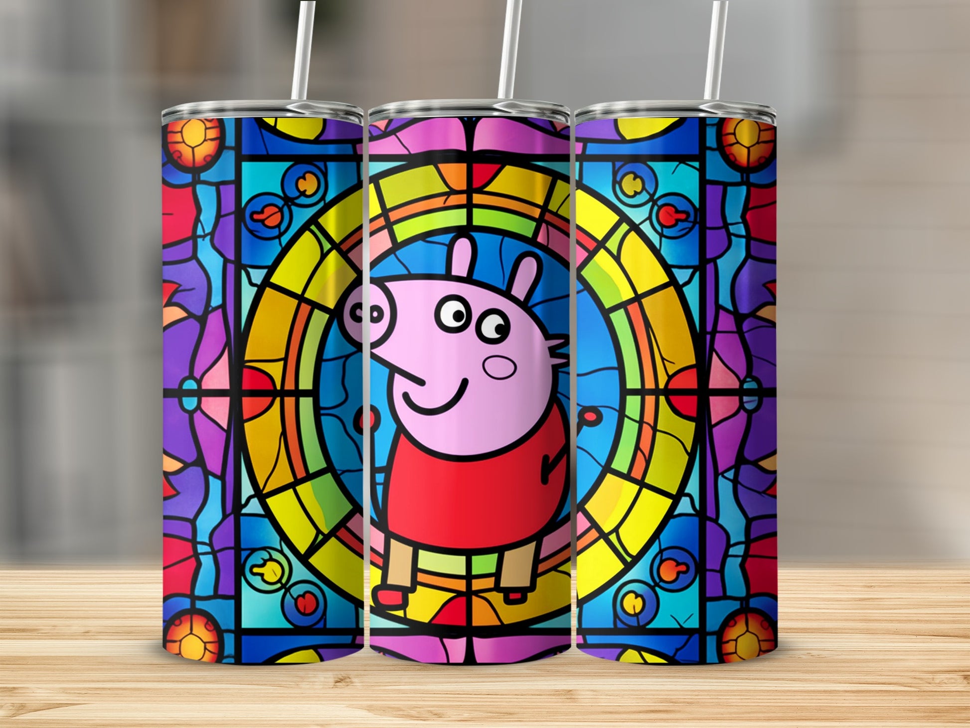 Colorful Stained Glass Cartoon Design Tumbler Product