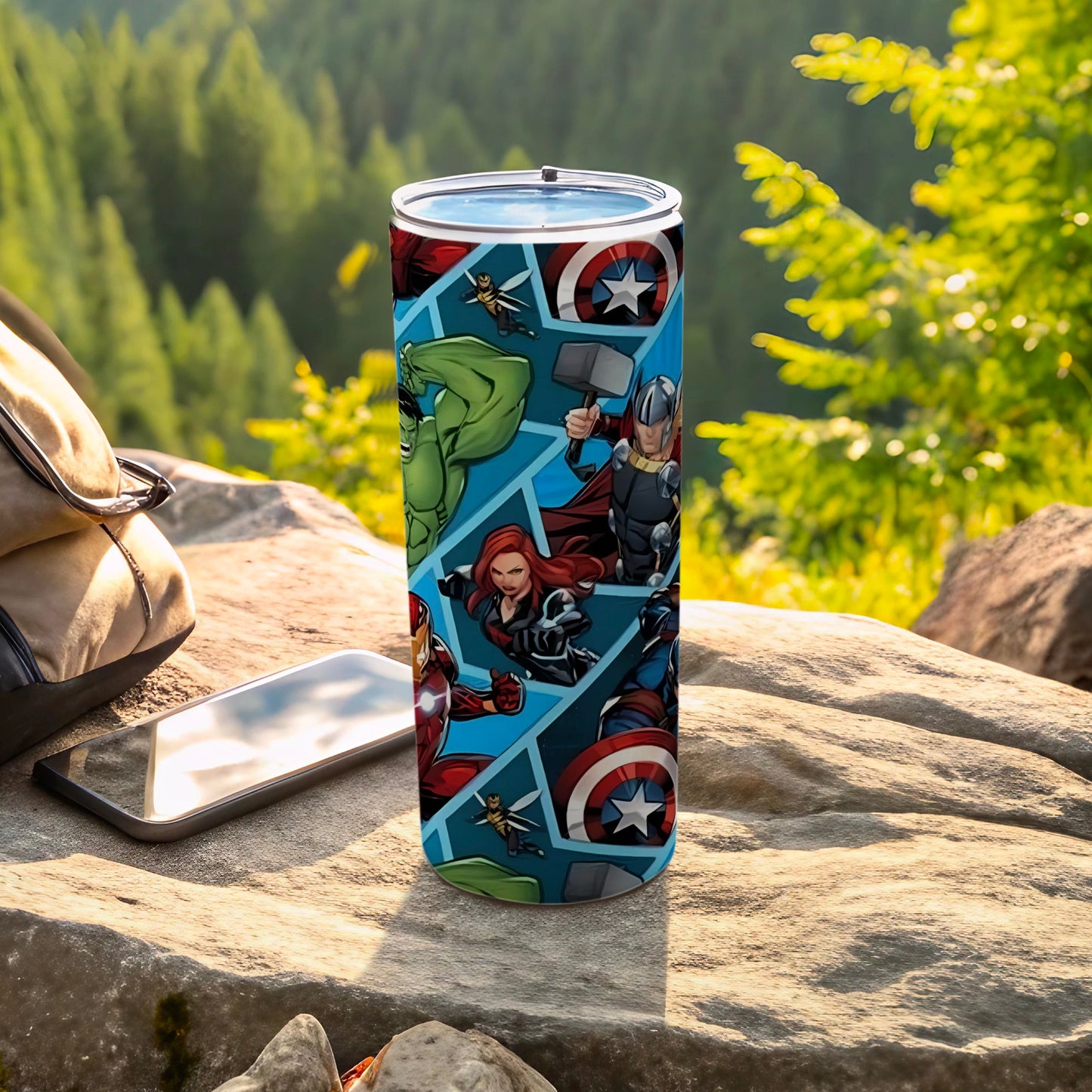 Superhero Characters Tumbler with Vibrant Colorful Design
