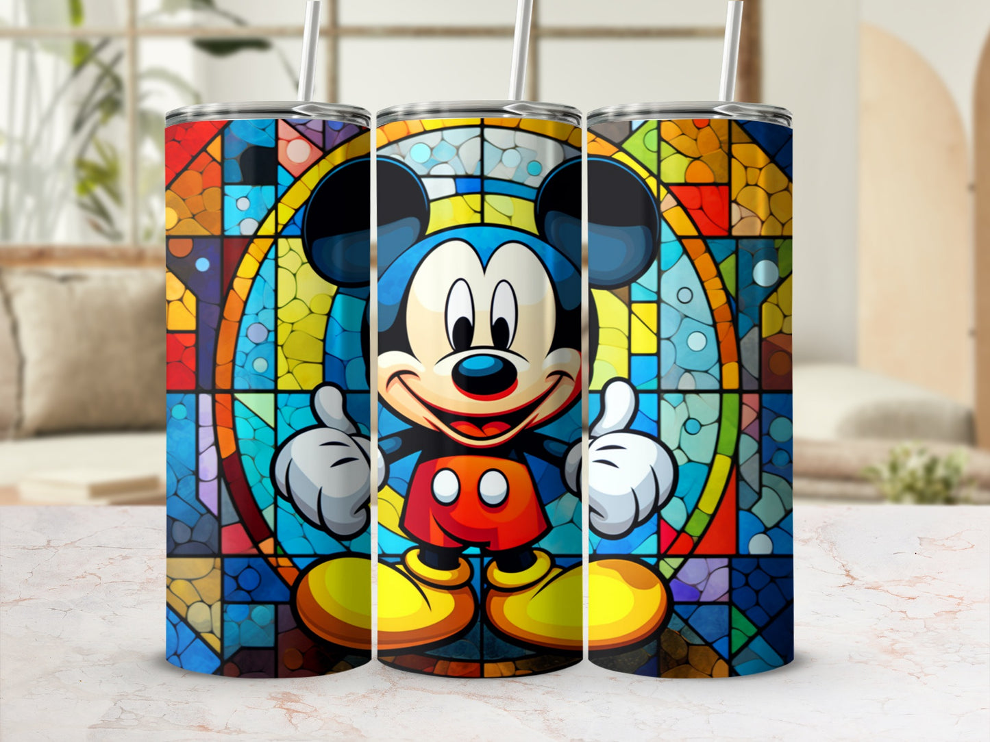 Colorful Stained Glass Mickey Mouse Design Tumbler