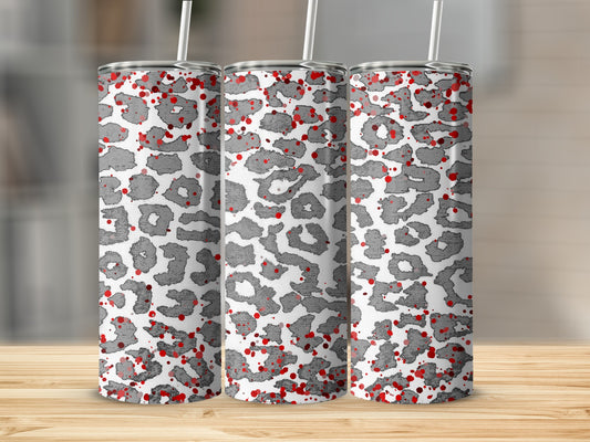 Gray and Red Leopard Print Pattern Tumbler Product