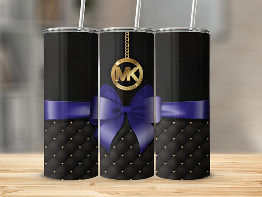 Elegant Black and Purple Bow Tumbler with Gold Accents