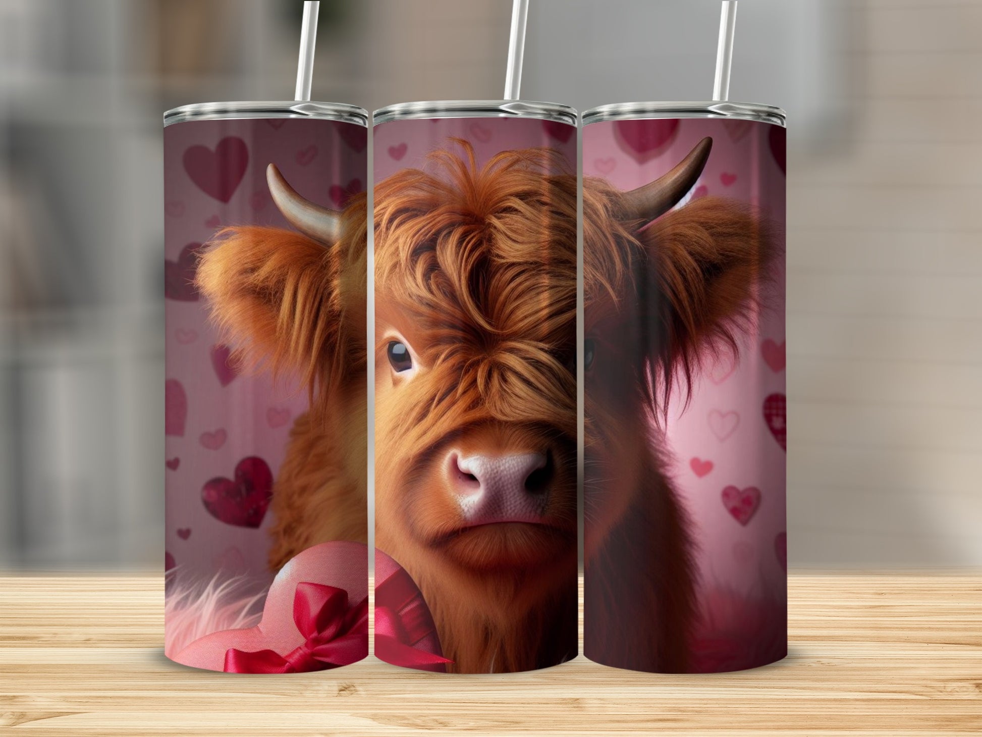 Cute Highland Cow with Hearts Design Tumbler