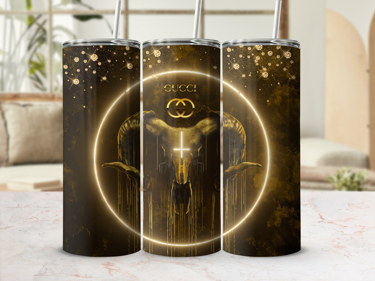 Illuminated Mystical Goat Design Tumbler Cup
