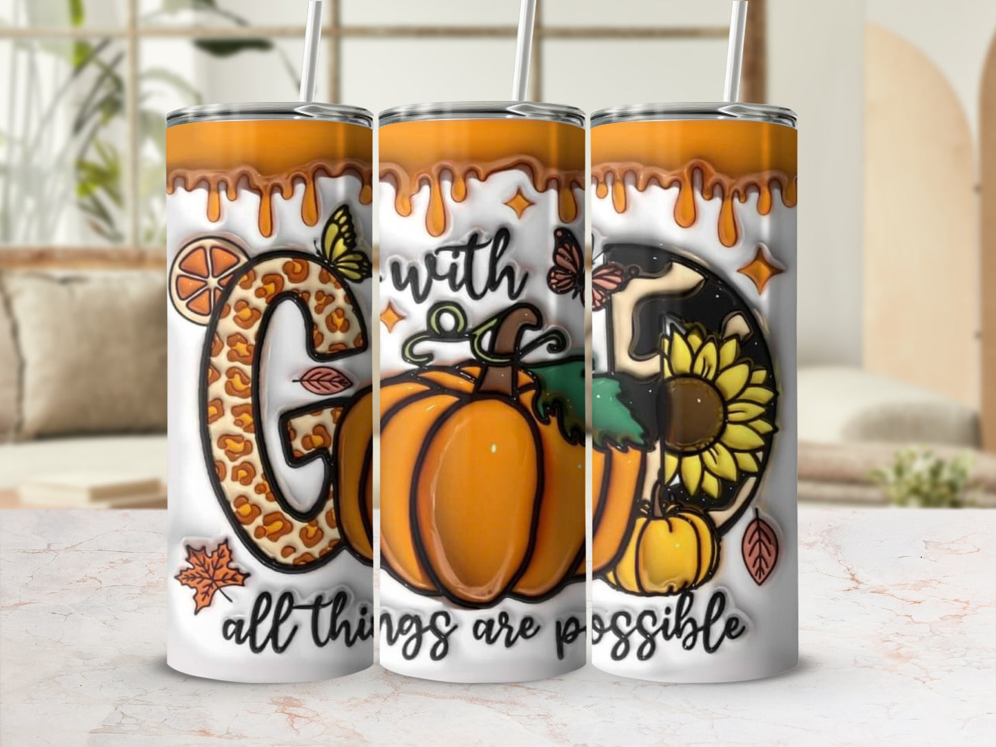 Fall Themed Tumbler with Pumpkin and Autumn Designs