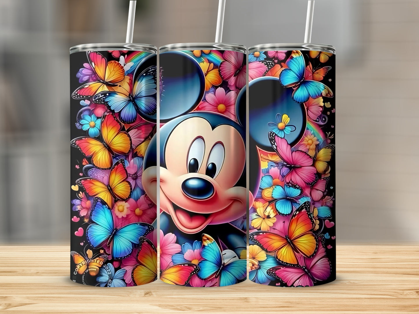 Colorful Mickey Mouse and Butterflies Tumbler Cup