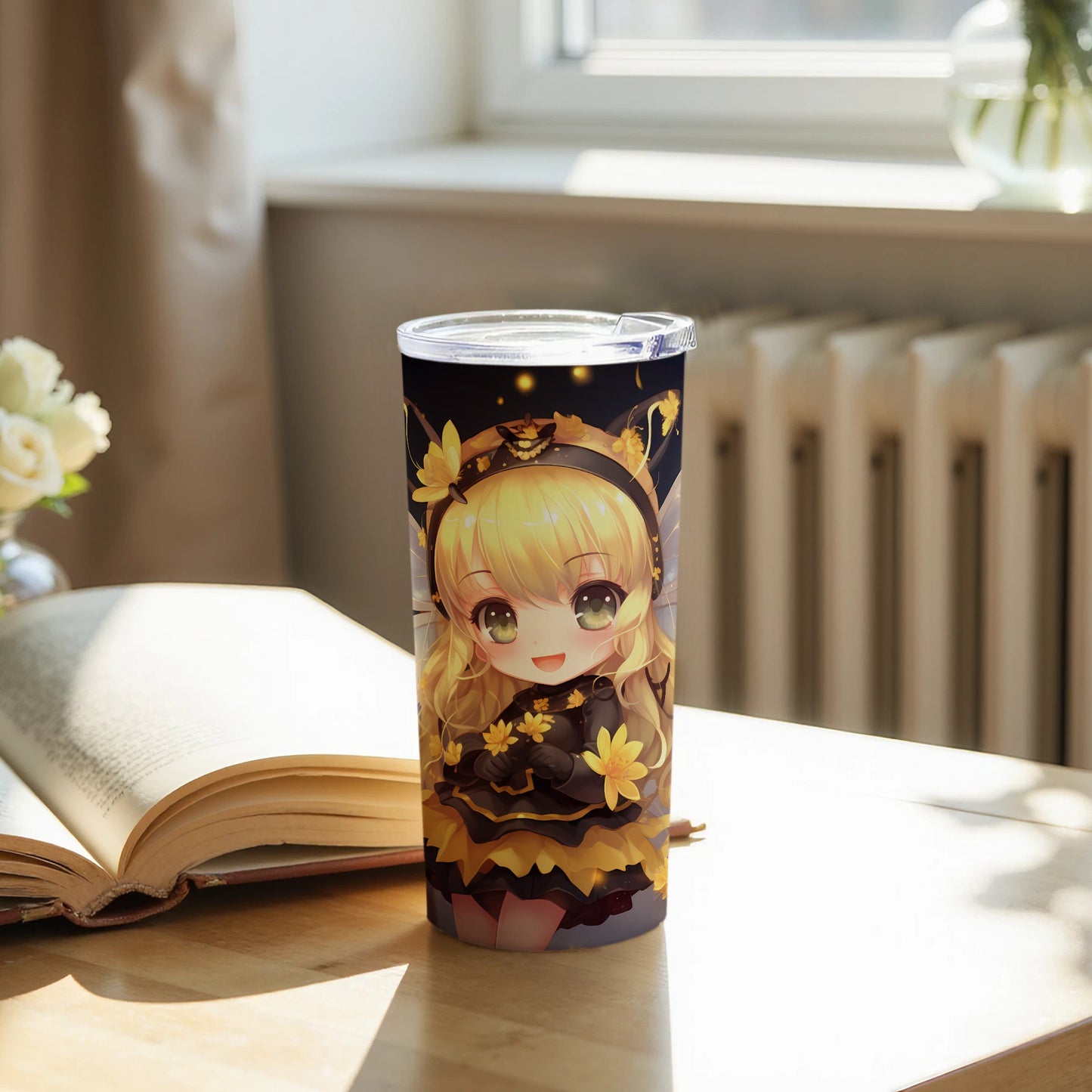 Cheerful Anime Bee Girl Design Beverage Cup product type