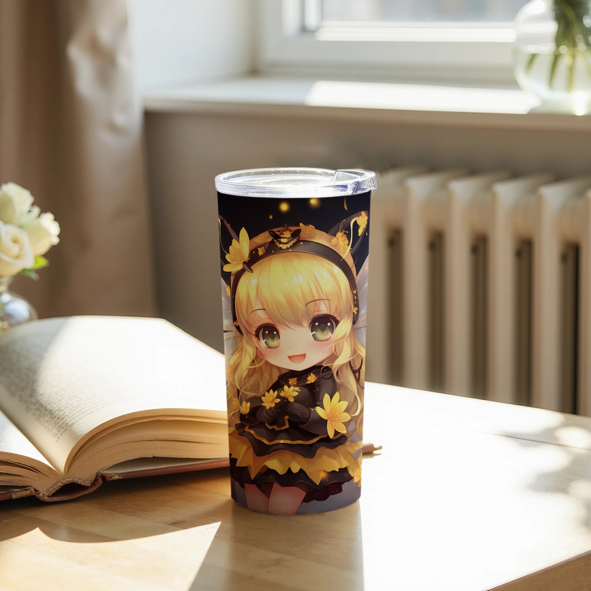 Cheerful Anime Bee Girl Design Beverage Cup product type