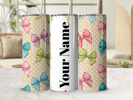 Personalized Polka Dot Bows Tumbler with Straw