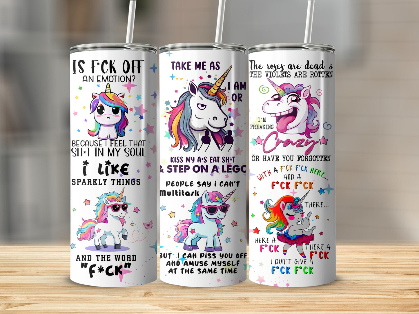Funny Unicorn Designs Colorful Tumbler Set