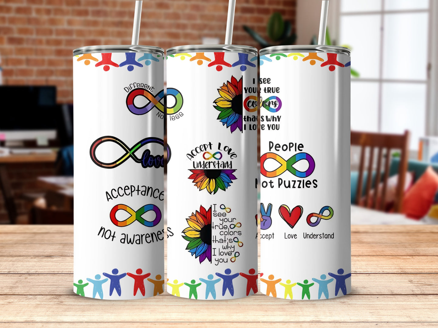 Accept Love People Not Puzzles Colorful Tumblers