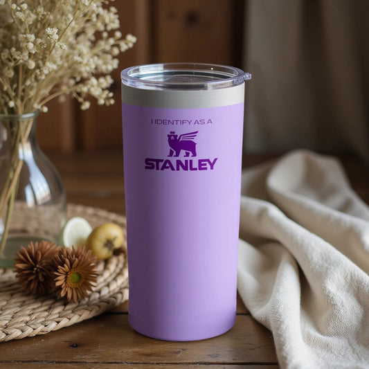 I Identify As A Stanley Tumbler With Purple Design