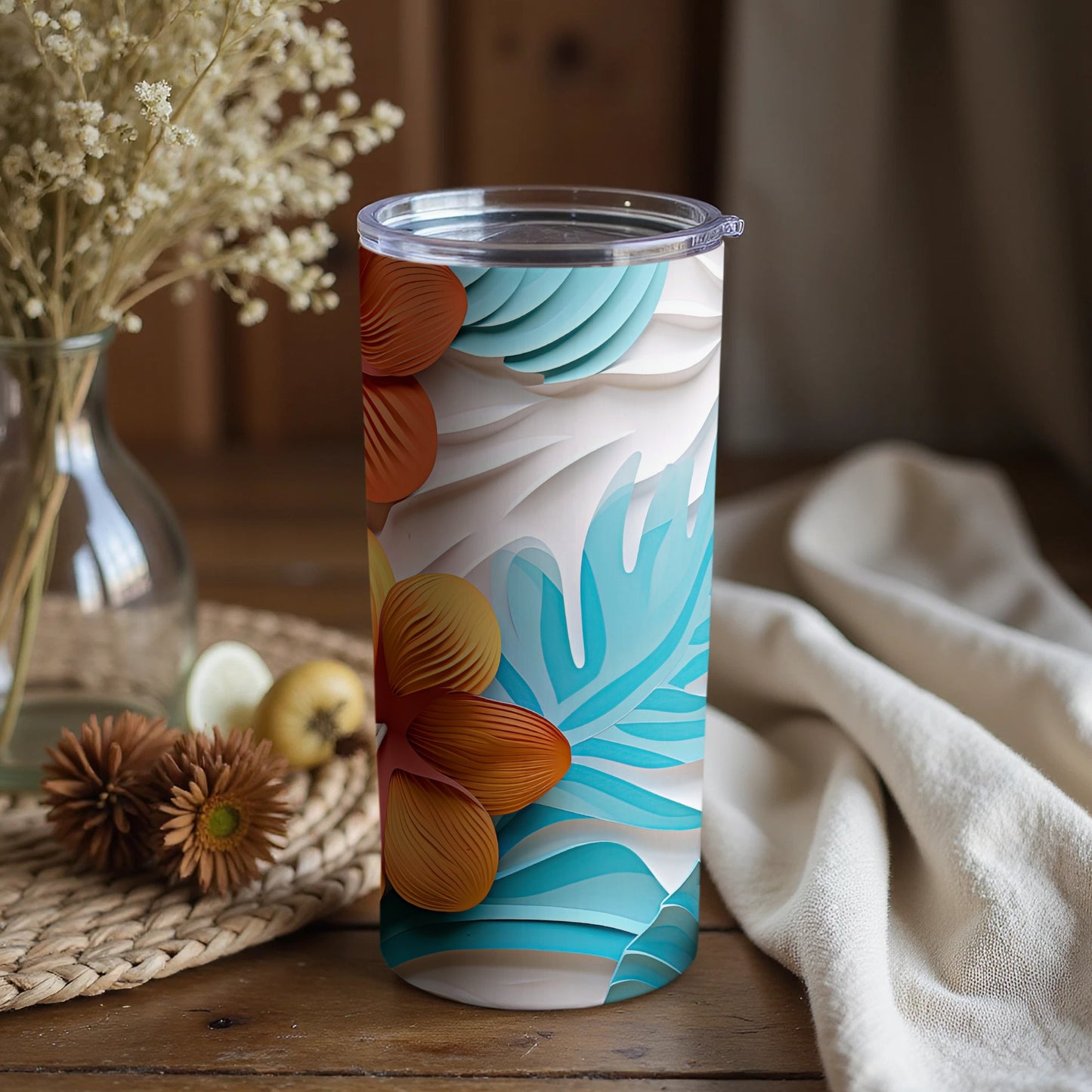 Colorful Tropical Floral Design Tumbler with Lid