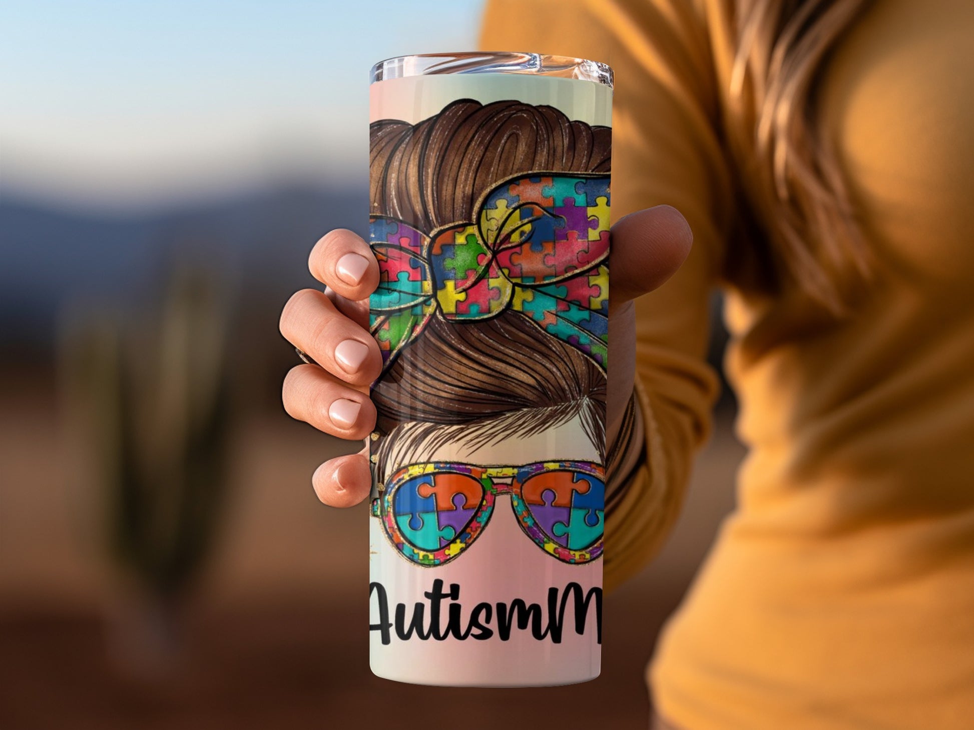 Colorful Autism Mom Design Travel Tumbler Cup