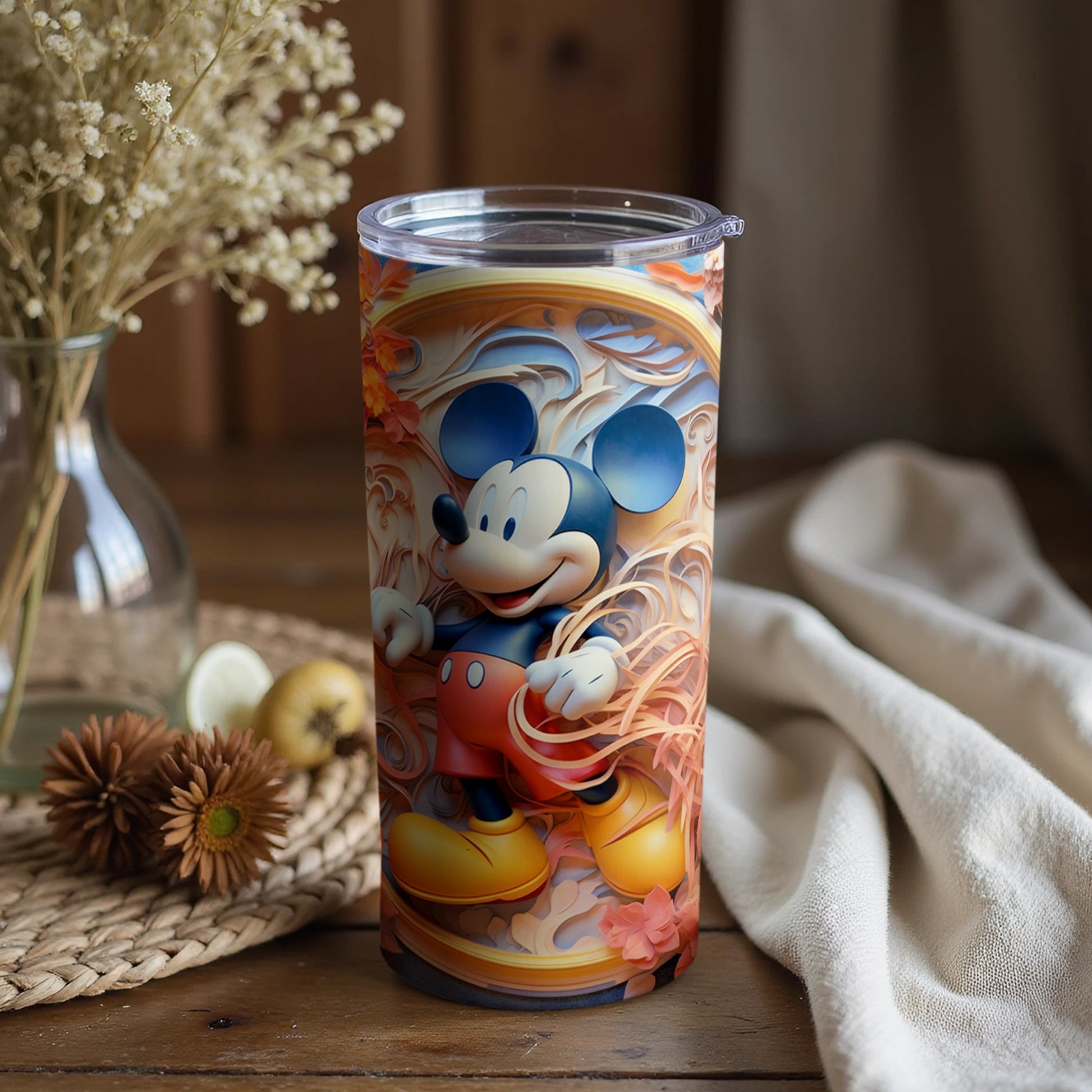 Mickey Mouse Floral Patterned Travel Mug