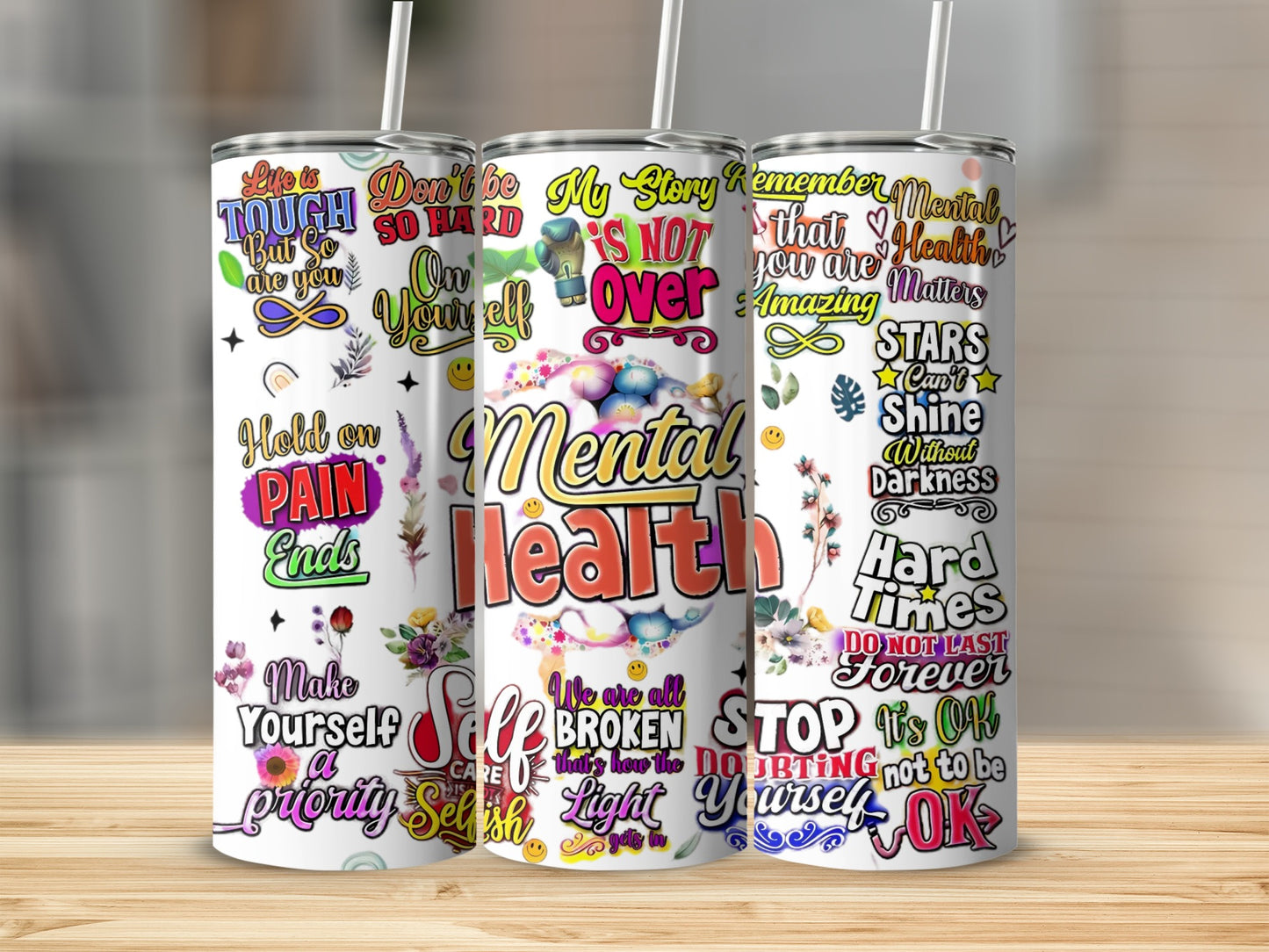 Motivational Quotes Colorful Tumbler Set