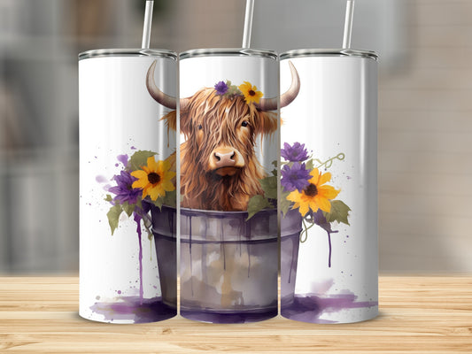 Highland Cow Floral Print Tumbler 20oz Travel Mug