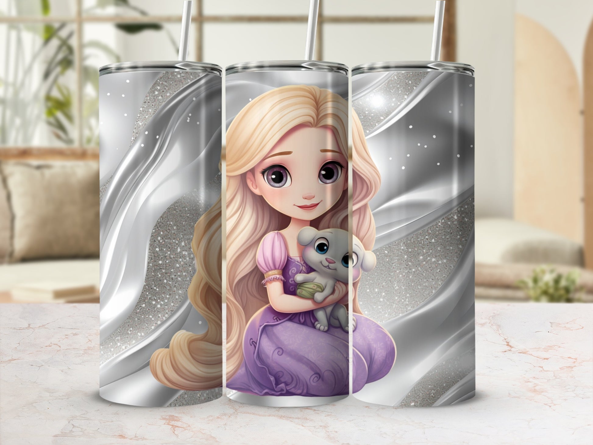 Adorable Anime Girl with Pet Stainless Steel Tumbler