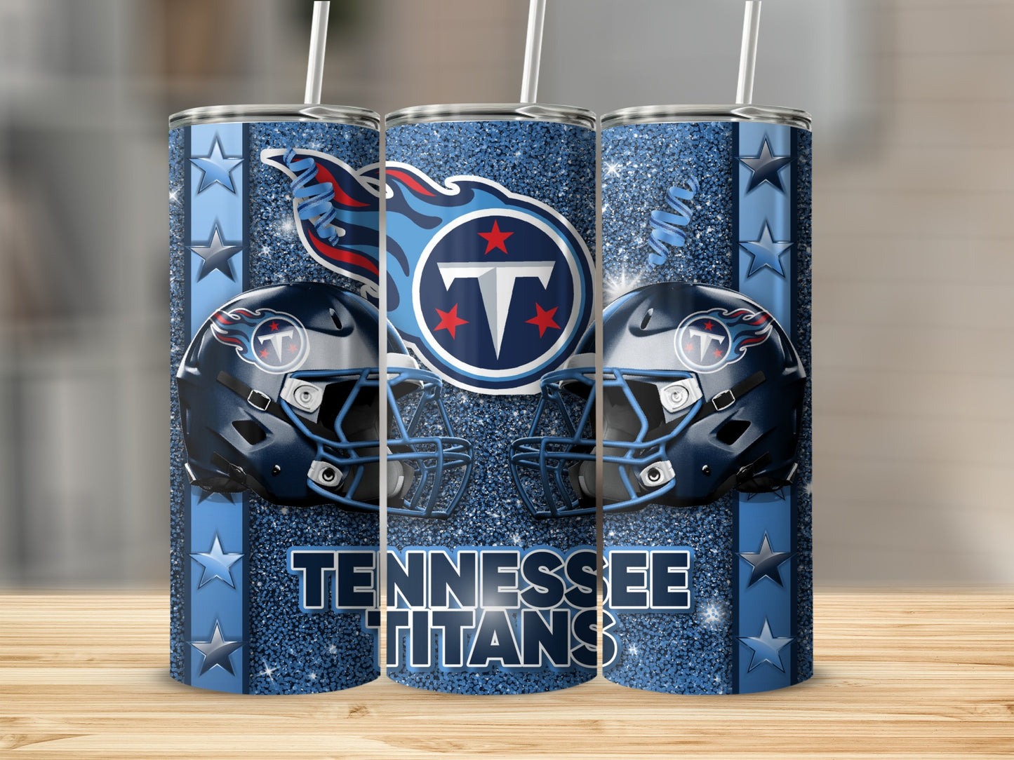 Tennessee Titans Football Helmets and Logo on Sparkle Tumblers
