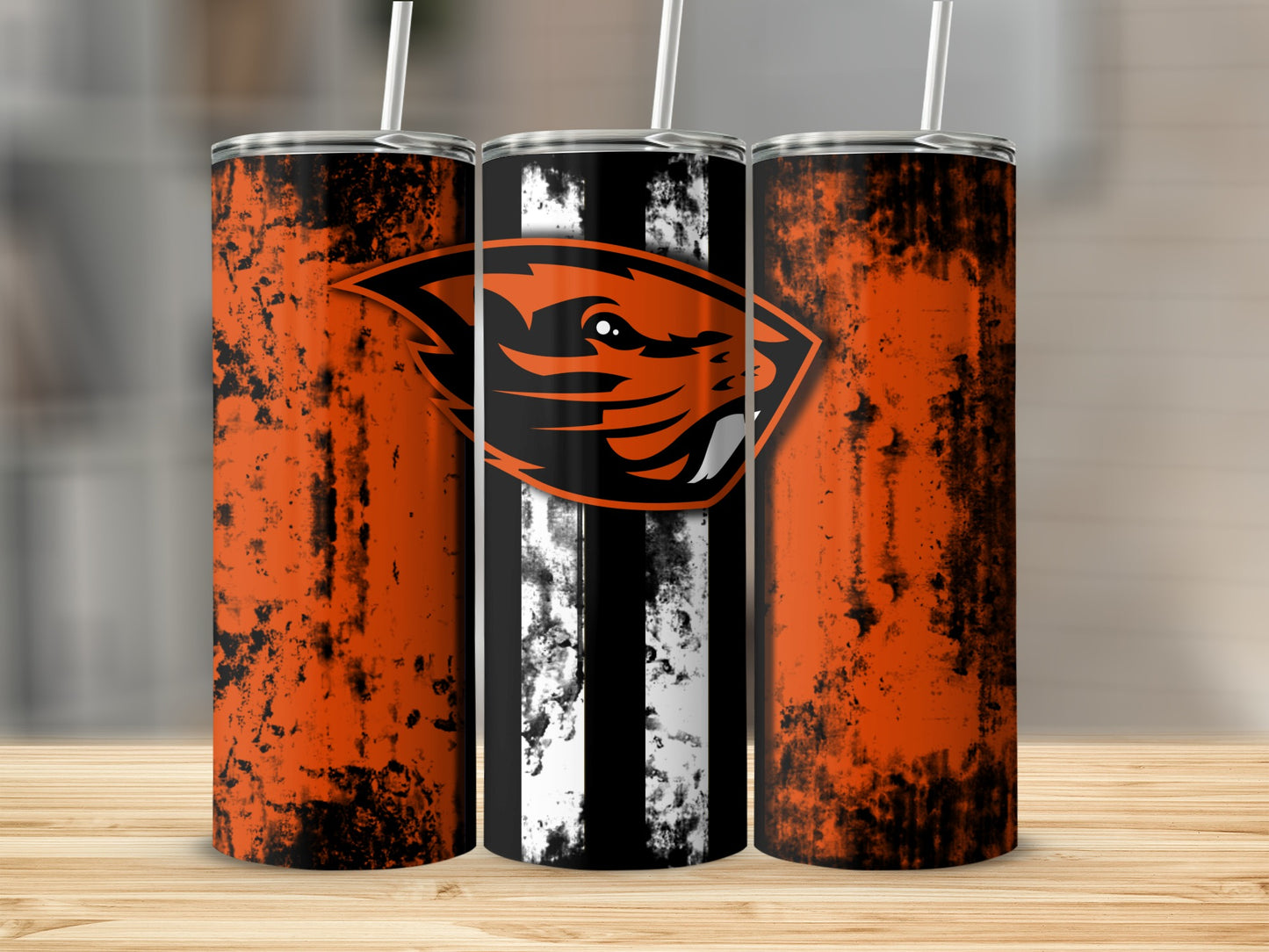 Grunge Style Orange and Black Sports Logo Tumbler Cup