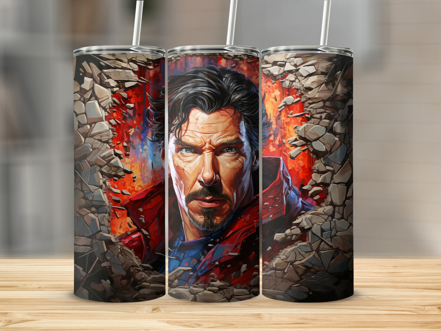 Breaking Wall Superhero Artwork Tumbler with Straw