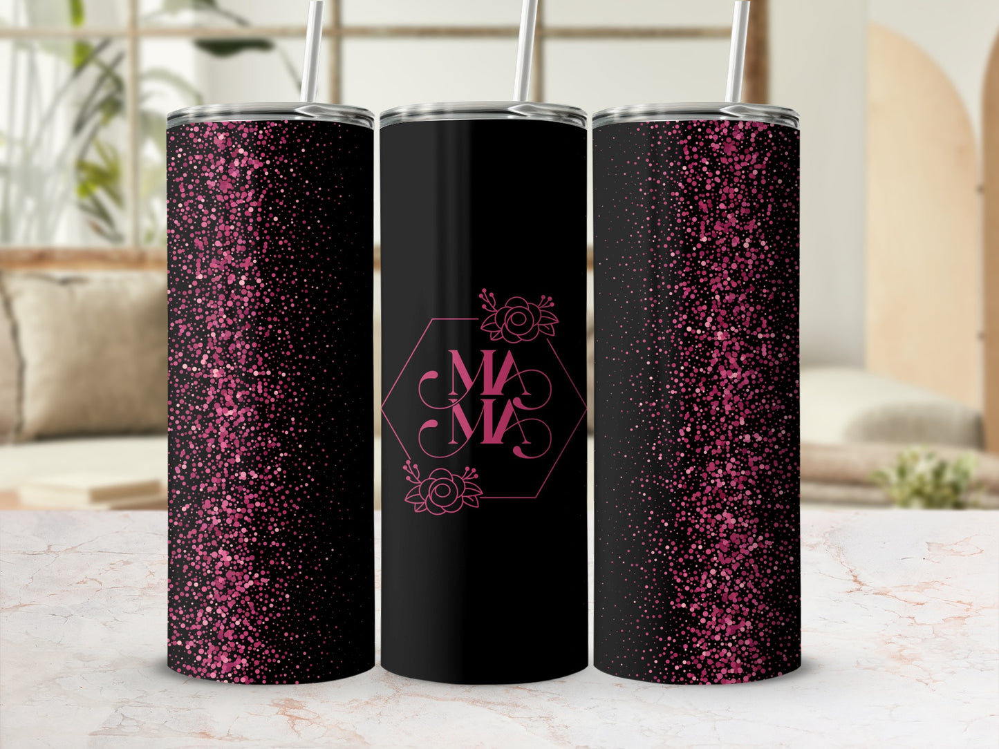 Monogram Design Black and Pink Tumbler