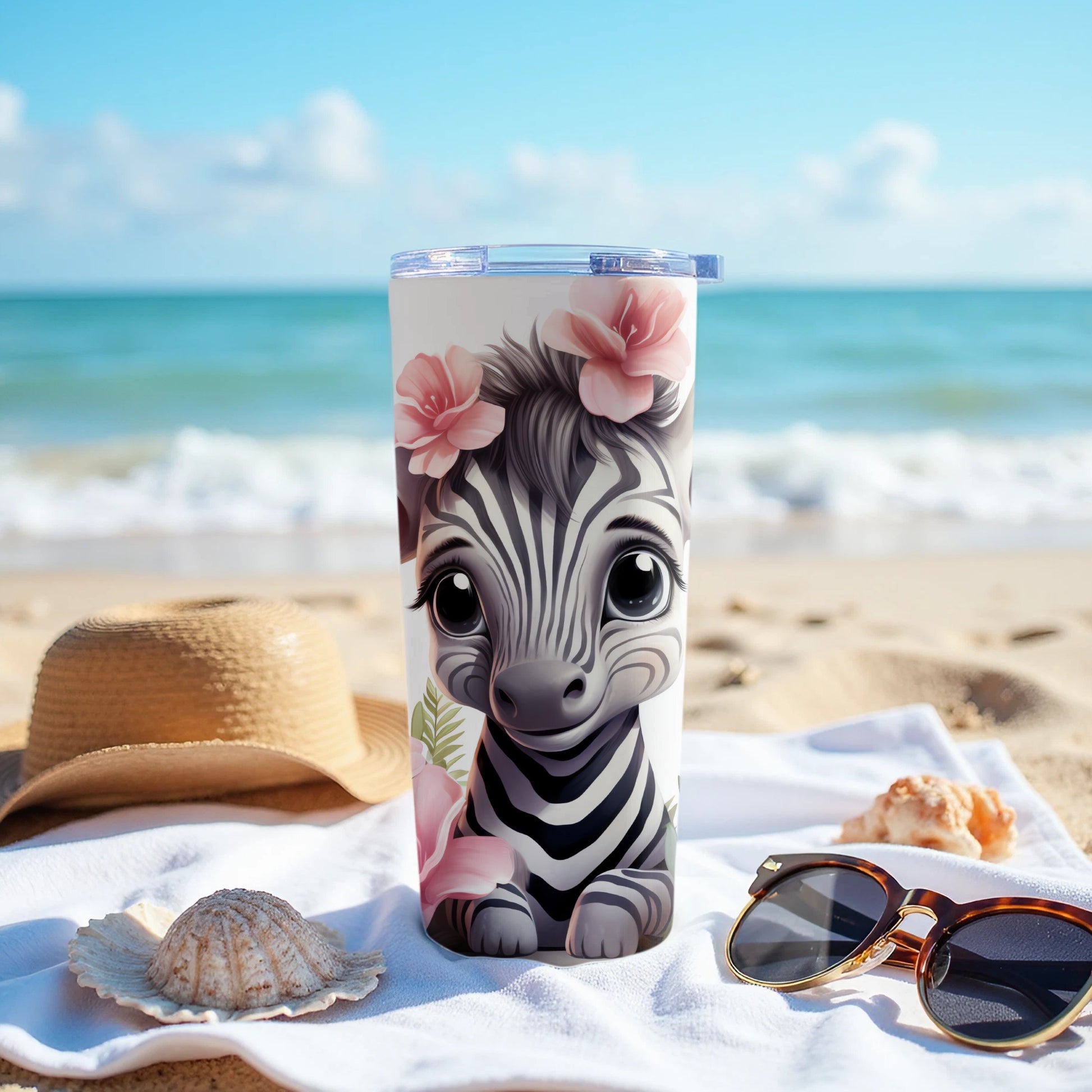 Cute Baby Zebra Flowers Beach Tumbler product type