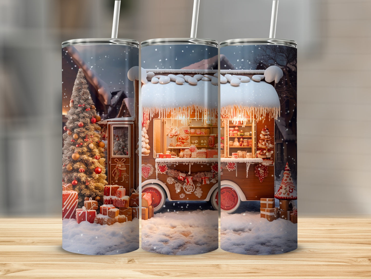Festive Winter Holiday Scene Design Stainless Steel Tumbler