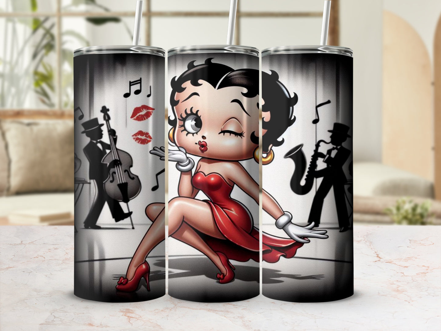 Retro Cartoon Character with Musicians Tumbler Product