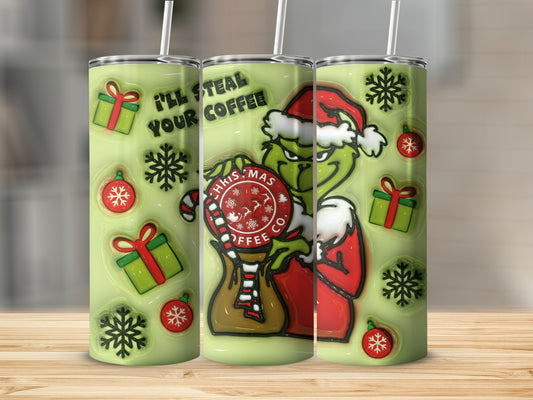 Festive Grinch Christmas Themed Insulated Tumbler