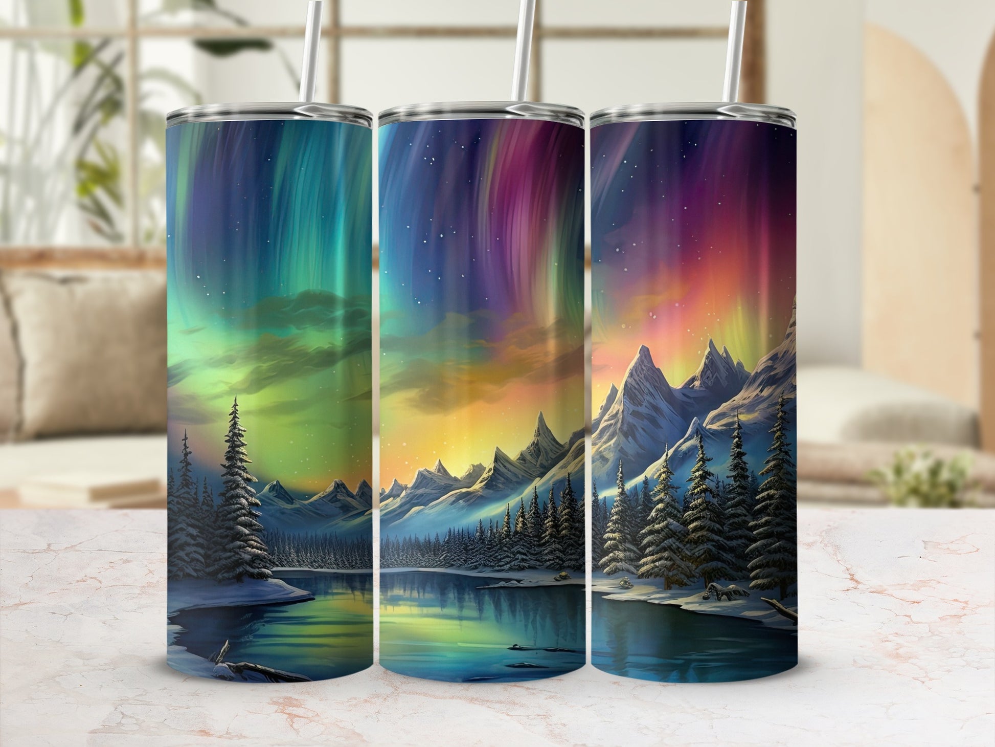 Aurora Borealis Mountain Landscape Mug Tumbler