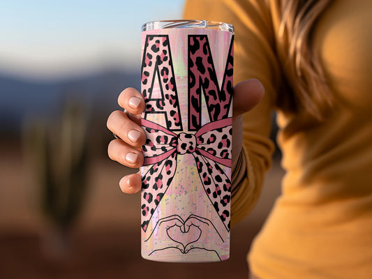 Pink Leopard Print AM Design Tumbler Cup for Beverages