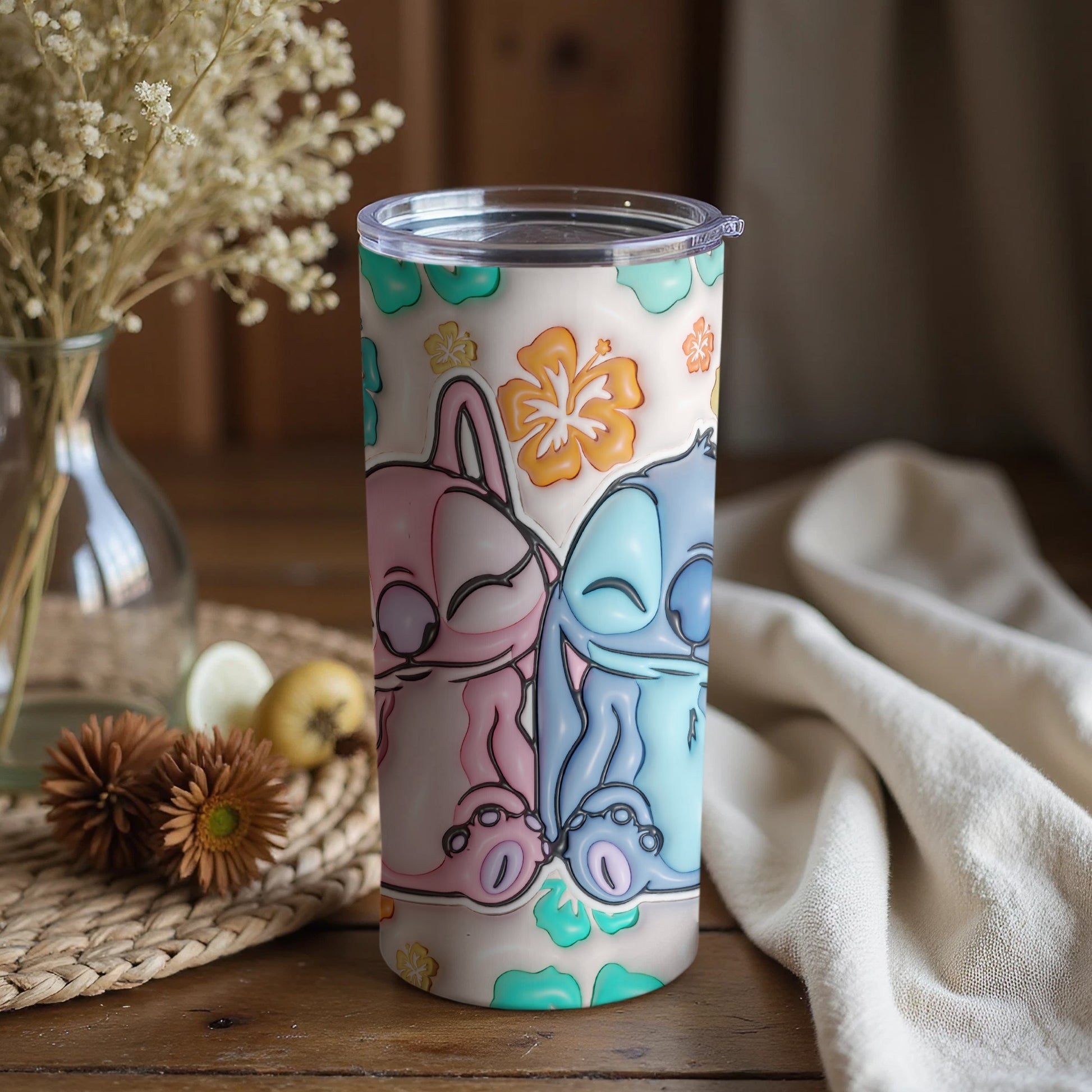 Adorable Cute Sleeping Characters on Floral Tumbler