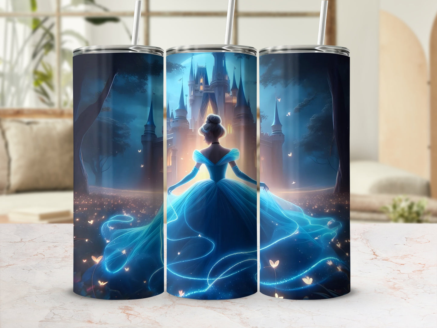 Enchanted Castle Portrait Design Tumbler with Straw