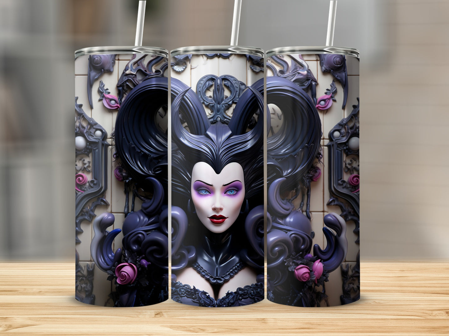 Enchanted villain inspired tumbler with straw