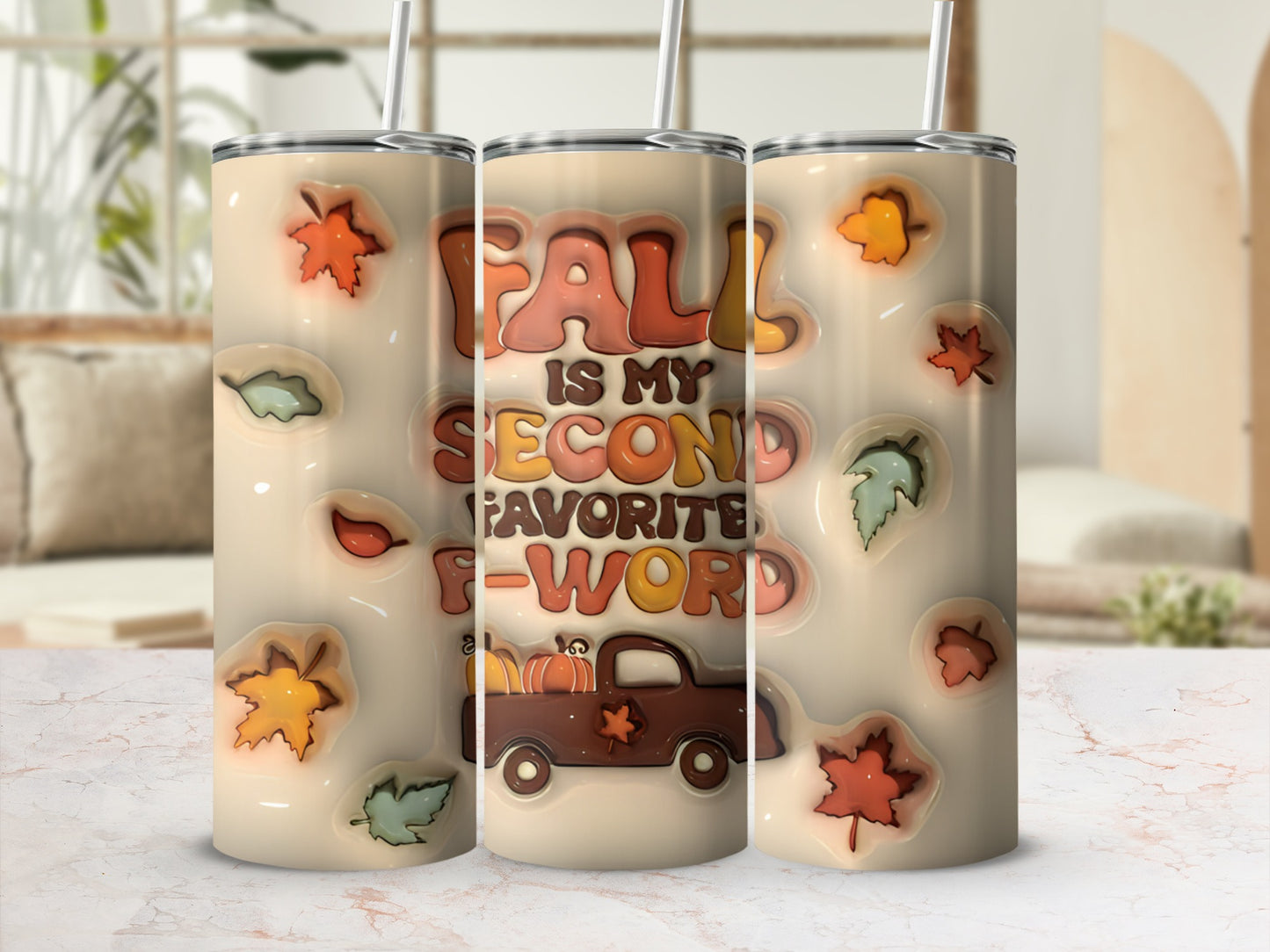 Fall is my second favorite word tumbler with pumpkins and falling leaves.