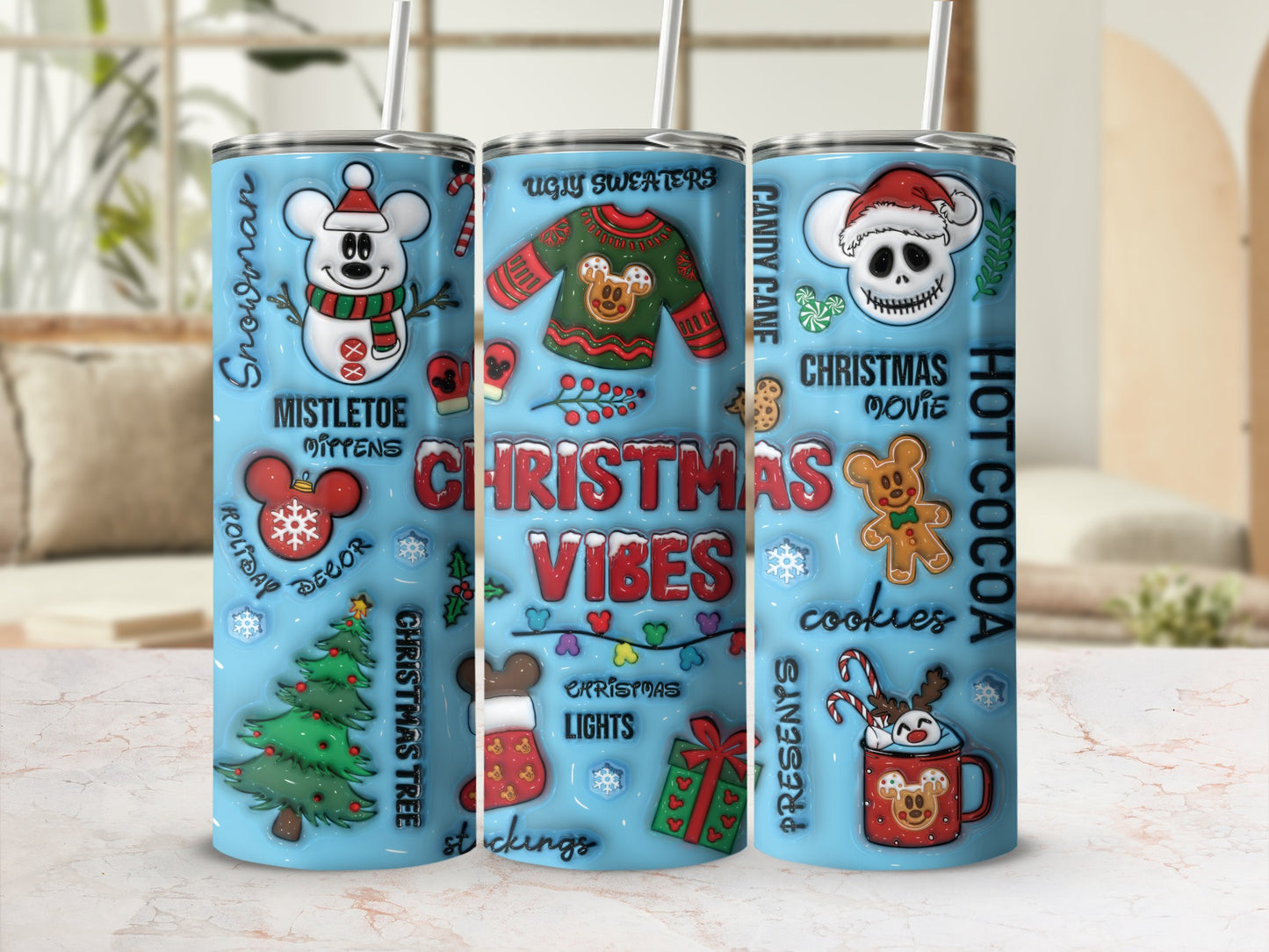 Festive Christmas Vibes Holiday Tumbler with Straw