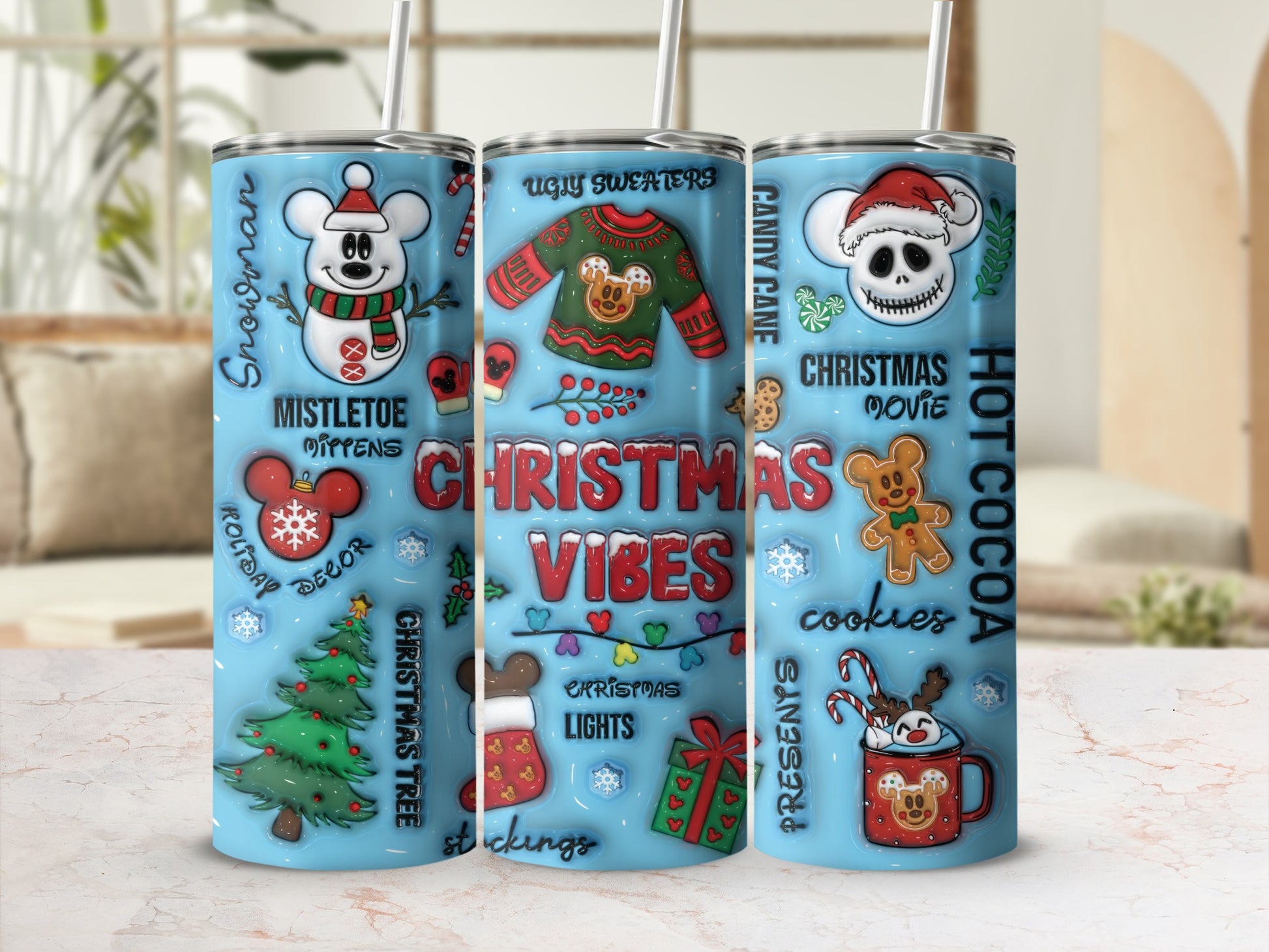 Festive Christmas Vibes Holiday Tumbler with Straw