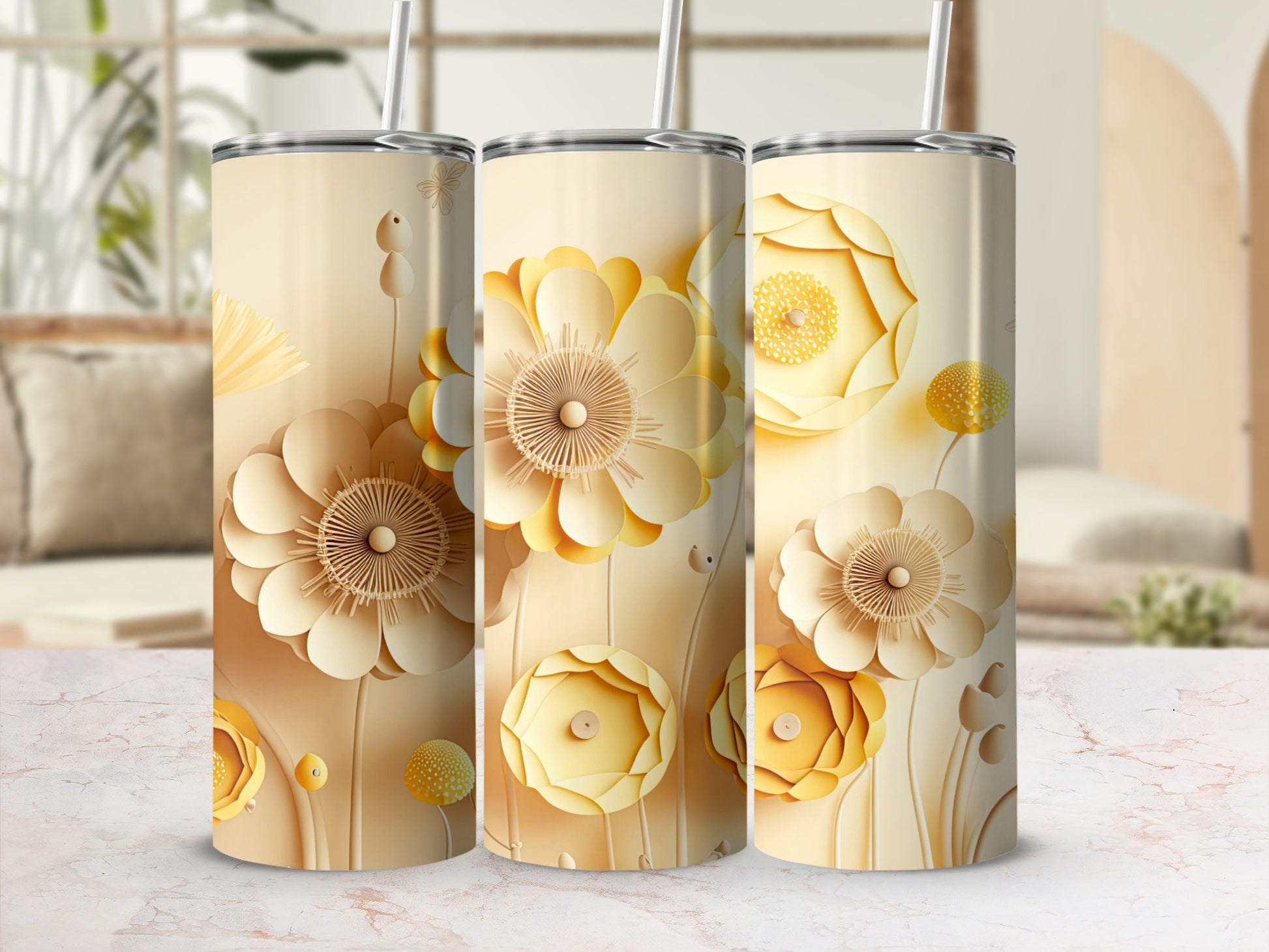 Beautiful Floral Design Insulated Tumbler Cups Set
