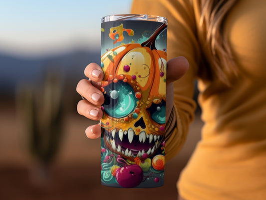 Colorful Halloween-Themed Skull Art Tumbler