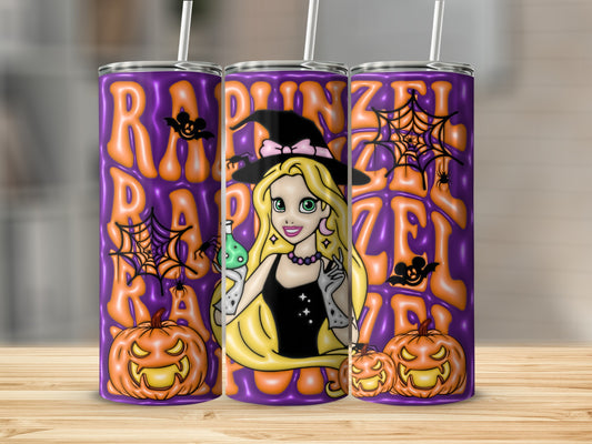 Halloween Rapunzel Witch Design Tumbler with Pumpkins