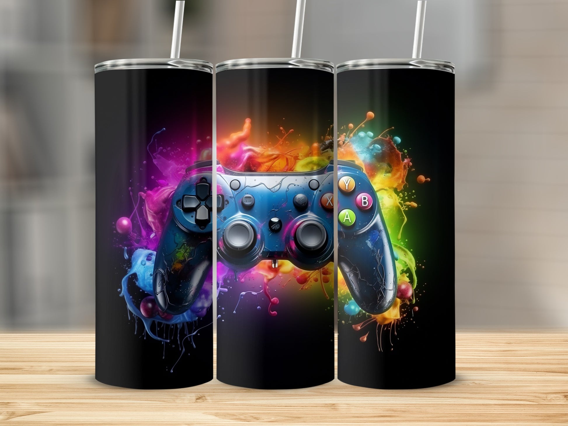 Vibrant Gaming Controller Design Tumbler Cup for Gamers